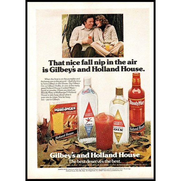 1976 Gilbey's Vodka and Gin Holland House Cocktail Mixers Vintage Print Ad Photo - Picture 1 of 1